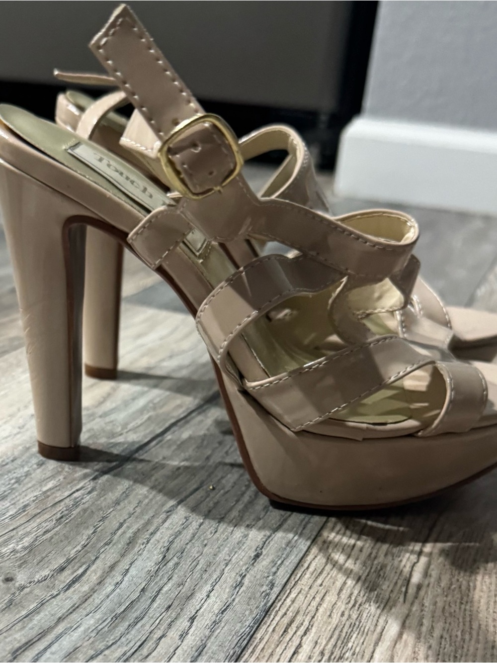 Ina Patent Platform Heeled Sandals in Nude Beige